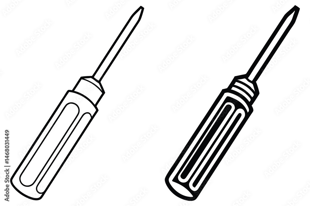 Obraz premium Two screwdrivers in black and white show different handle designs without transparent background