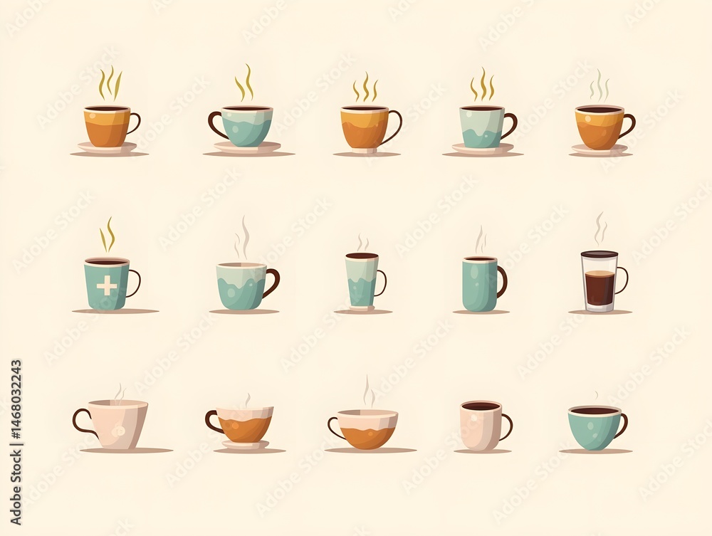 Collection with flat coffee elements. Collection with flat coffee elements.