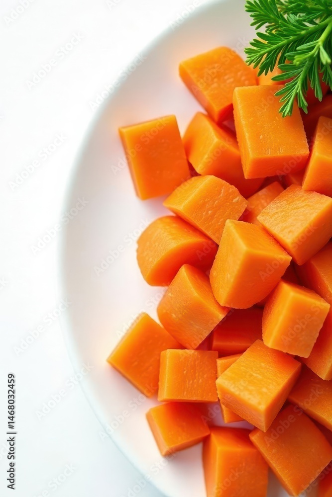 A vibrant pile of chopped carrots on a pristine white background , orange, bright orange A vibrant pile of chopped carrots on a pristine white background , orange, bright orange