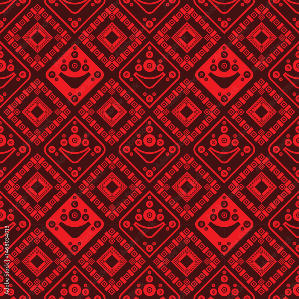 A bold boho seamless pattern featuring floral tribal elements in red tones. Designed for fashion A bold boho seamless pattern featuring floral tribal elements in red tones. Designed for fashion