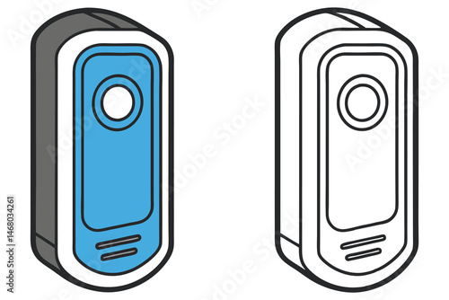 Two stylized intercom systems showcase color and outline versions within a simple square format