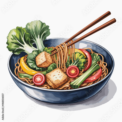 Chow Mein Noodles with Tofu and Vegetables Bowl