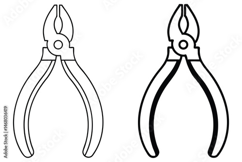 Two variations of pliers feature bold, simplistic black and white line work