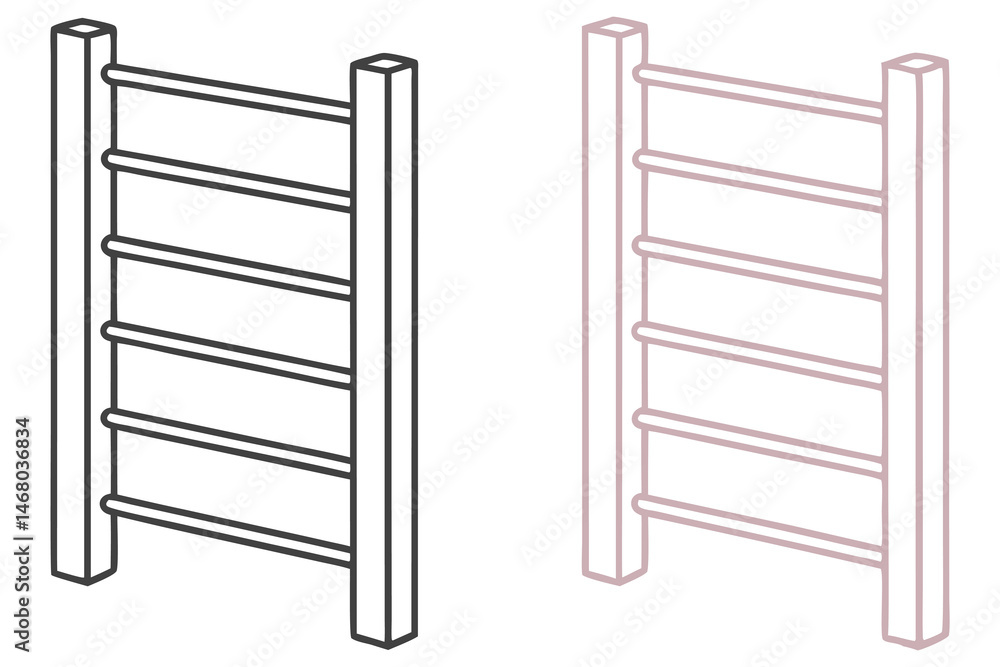 Two ladder outlines, one black and one light pink, stand side by side Two ladder outlines, one black and one light pink, stand side by side