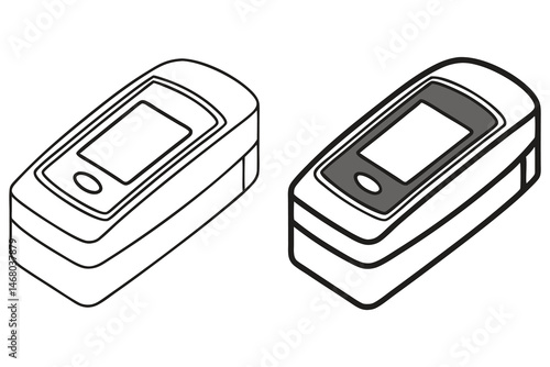 Isolated pulse oximeter outlines showcase medical monitoring tool in white and gray