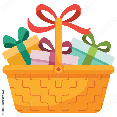 Raffle basket with gifts isolated vector illustration on white background