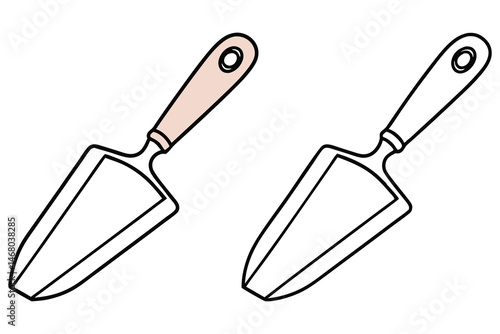Two outlined serving spatulas with pink and white handles lie against a white surface