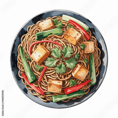 Chow Mein Noodles with Tofu and Vegetables Bowl
