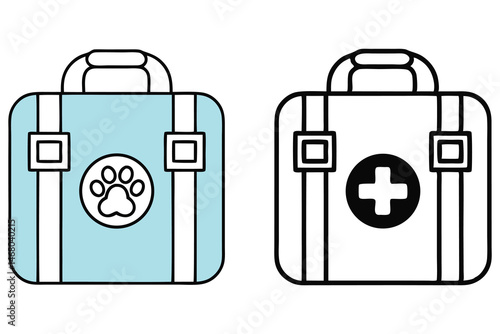 Two first aid kits one blue with paw print and one white with cross