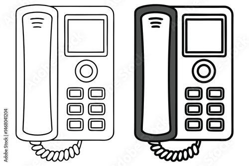 Two landline telephones with coiled cords are displayed on a solid white background
