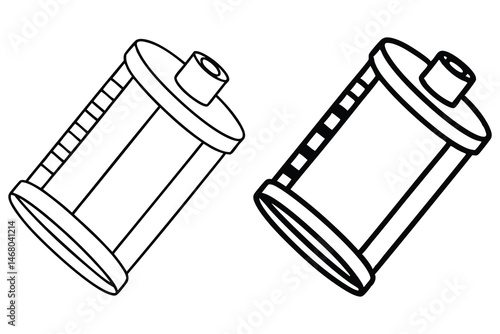 Two outlined film cartridges exhibit classic photography storage solutions on a white background