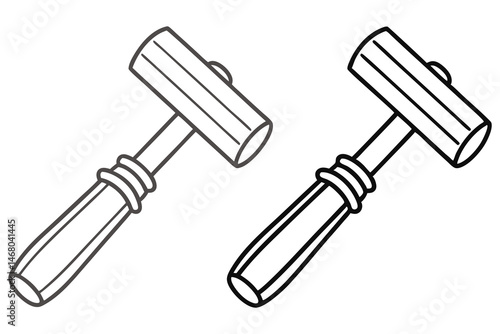 Two black and white mallet outline drawings are displayed on a plain surface