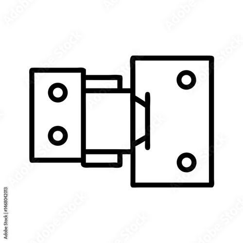 outline icon of adjustable cabinet hinge with mounting plates and screws, concept of furniture repair or door installation, black linear symbol
