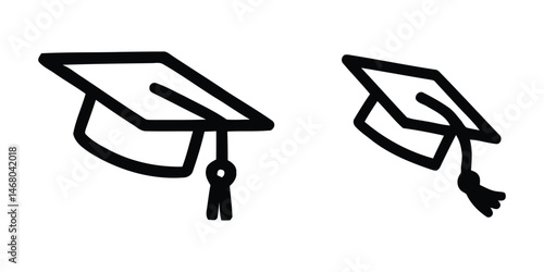 Simple black outline illustrations of two graduation mortarboards on white background