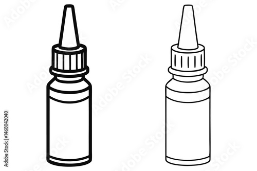 Two outlined bottles with a dropper stand side by side on a white background