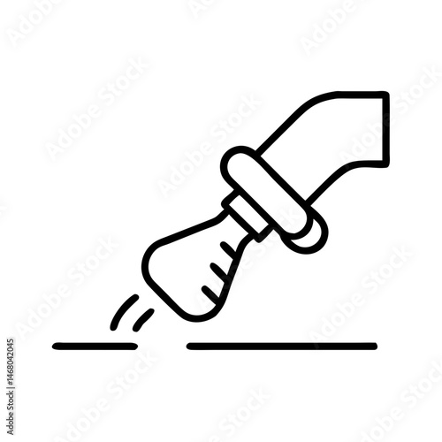 outline icon of vacuum hose with brush attachment cleaning surface, concept of professional cleaning or renovation service, black linear symbol
