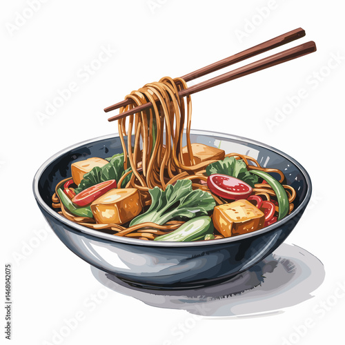 Chow Mein Noodles with Tofu and Vegetables Bowl