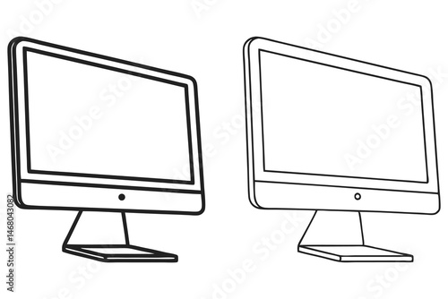 Two outlined computer monitors stand side by side, offering clean line art against a white background