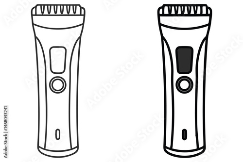 Two black outlines depict an electric hair clipper set against a pure white backdrop for easy integration