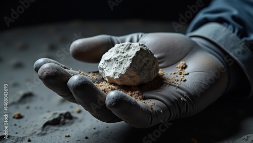 Gloved Hand Holding a Sample of Lunar Rock with Regolith
