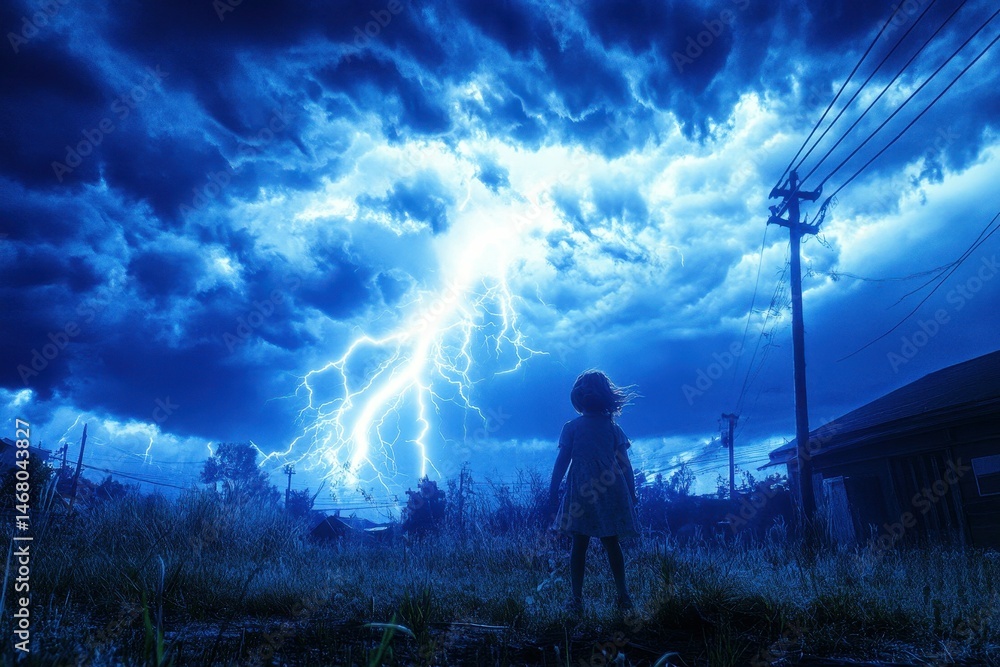 Fototapeta premium A character discovers they can harness the energy of lightning--but only during specific storms