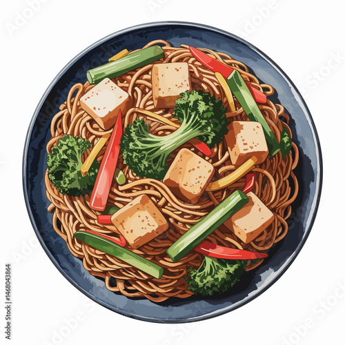 Chow Mein Noodles with Tofu and Vegetables Bowl