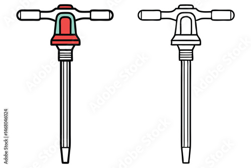 The detailed colorful tap wrench has simple outline beside it on white background