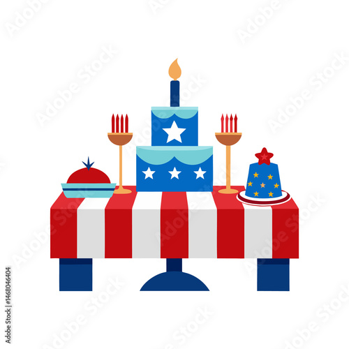 Patriotic Table Setup on Transparent Background