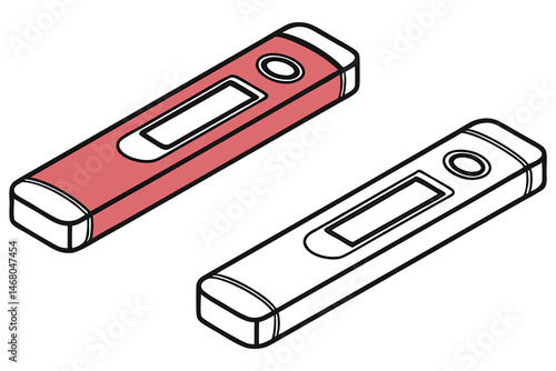 Isometric illustration depicts two modern digital clinical thermometers, one colored coral, against a stark white backdrop