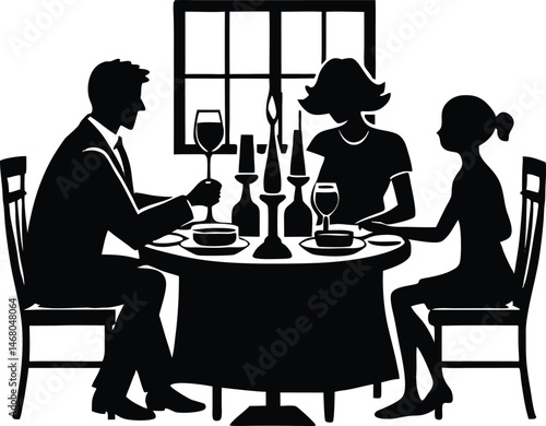 Family Having Dinner Silhouette