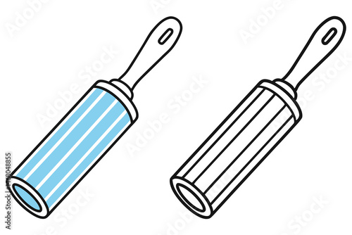 Two lint rollers, one with light blue stripes and another one outline only