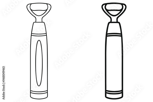 Two black outline winged corkscrews stand prominently against a clear white backdrop