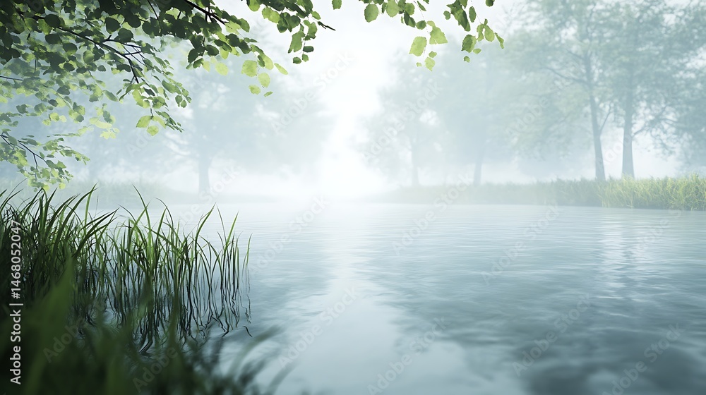 Naklejka premium Misty river morning scene