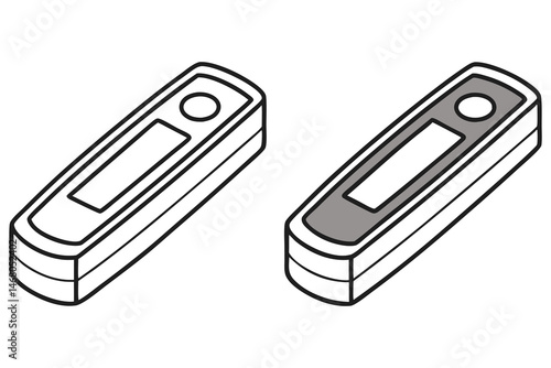 Two isometric pulse oximeter shapes show variations in fill color on a transparent background