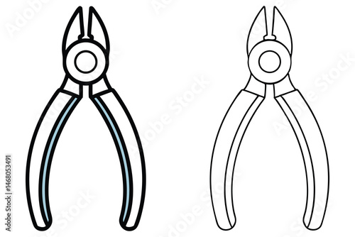Two different wire cutters show line art style and colorful features of tool