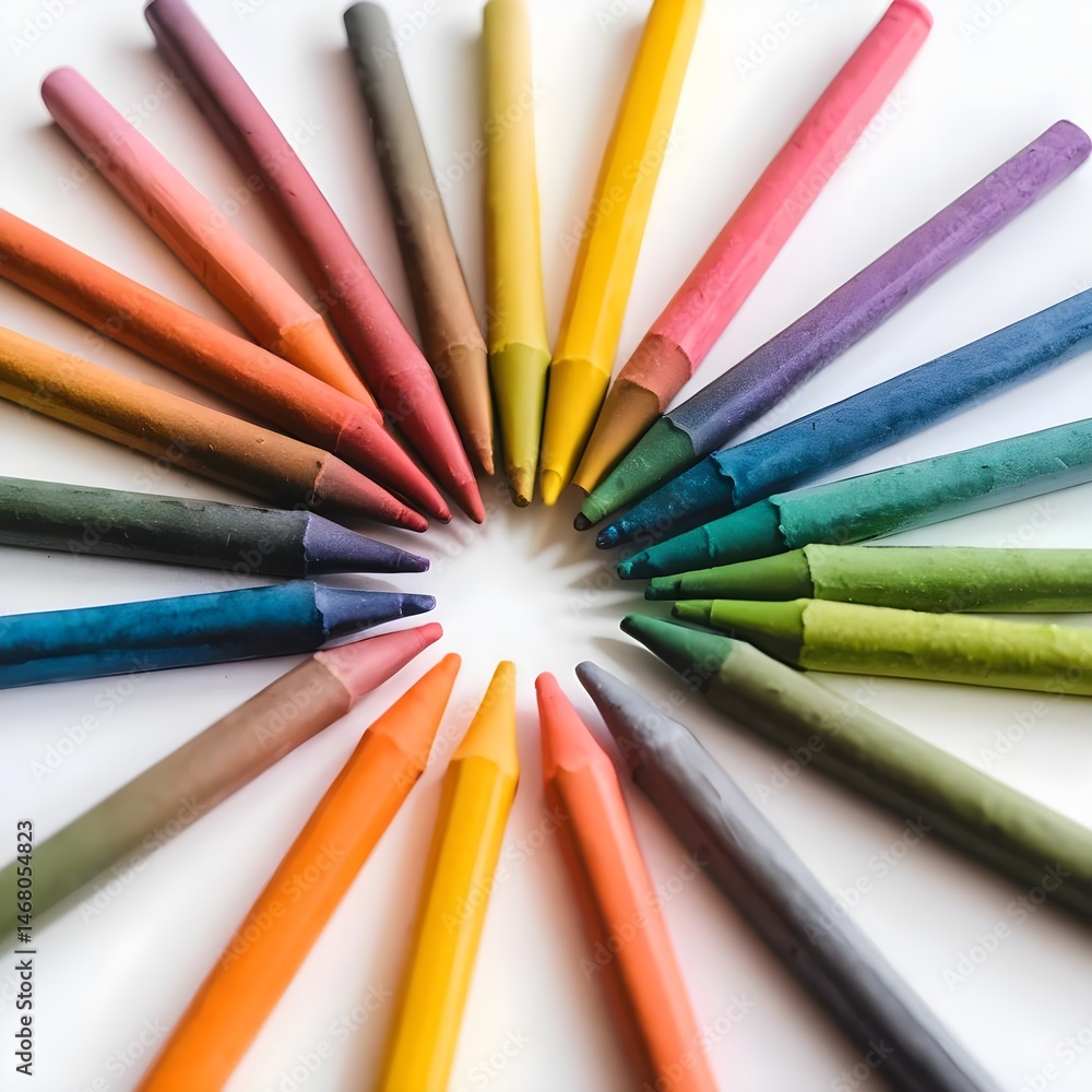 Fototapeta premium Colorful Crayons Arranged in a Circle