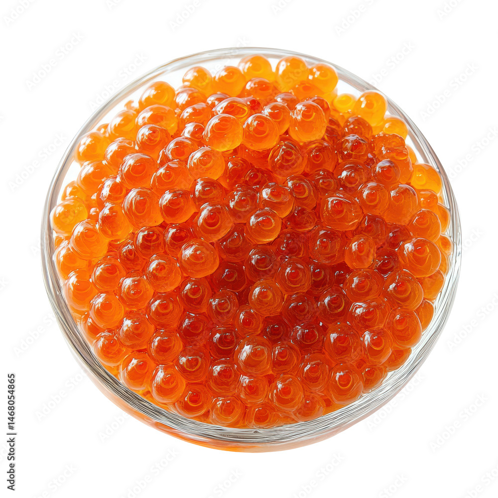 Lustrous roe jewels in crystal bowl, culinary indulgence isolated on transparent background Lustrous roe jewels in crystal bowl, culinary indulgence isolated on transparent background