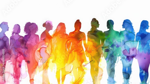 Wallpaper Mural Watercolor silhouettes of diverse women standing together in a colorful and vibrant display of unity Torontodigital.ca