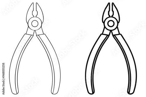 Two different outlines of pliers are seen on a white transparent background