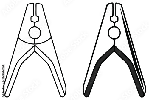 Two clothespin outlines are displayed side by side in black and white vector