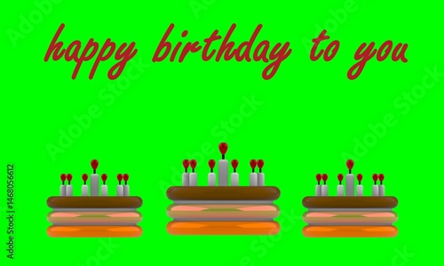 Ilustrasi Kue Ulang Tahun dengan Tulisan 'Happy Birthday to You' di Latar Belakang Hijau