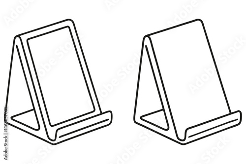 Two outline drawings feature stands, each providing support with a minimal and transparent backdrop