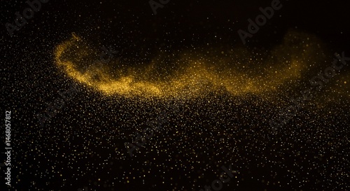 Abstract Gold Glitter Particles Floating on Black Background Sparkling Dust Festive Shimmer