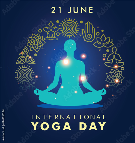 International Yoga day 21 June web banner EPS10 vector. Meditation Practice Yoga Colorful Fitness Concept. Vector illustration