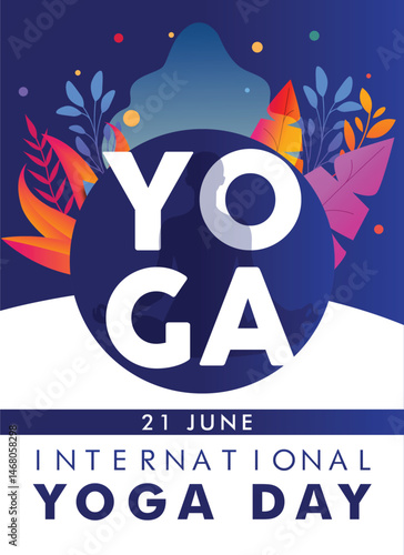 International Yoga day 21 June web banner EPS10 vector. Meditation Practice Yoga Colorful Fitness Concept. Vector illustration