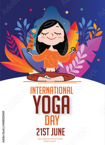 International Yoga day 21 June web banner EPS10 vector. Meditation Practice Yoga Colorful Fitness Concept. Vector illustration
