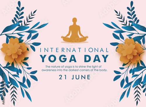 International Yoga day 21 June web banner EPS10 vector. Meditation Practice Yoga Colorful Fitness Concept. Vector illustration