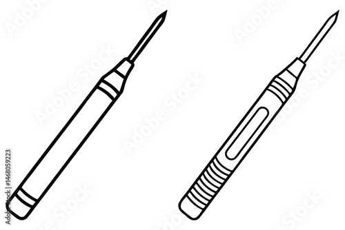 Two contrasting suture needles are displayed, showcasing different handle designs against a transparent backdrop