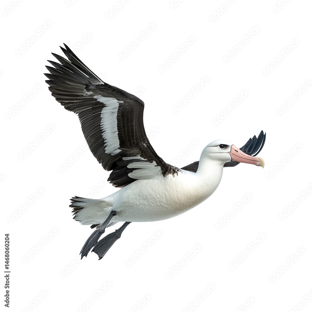 Obraz premium Black-browed Albatross in Flight Against Transparent Background