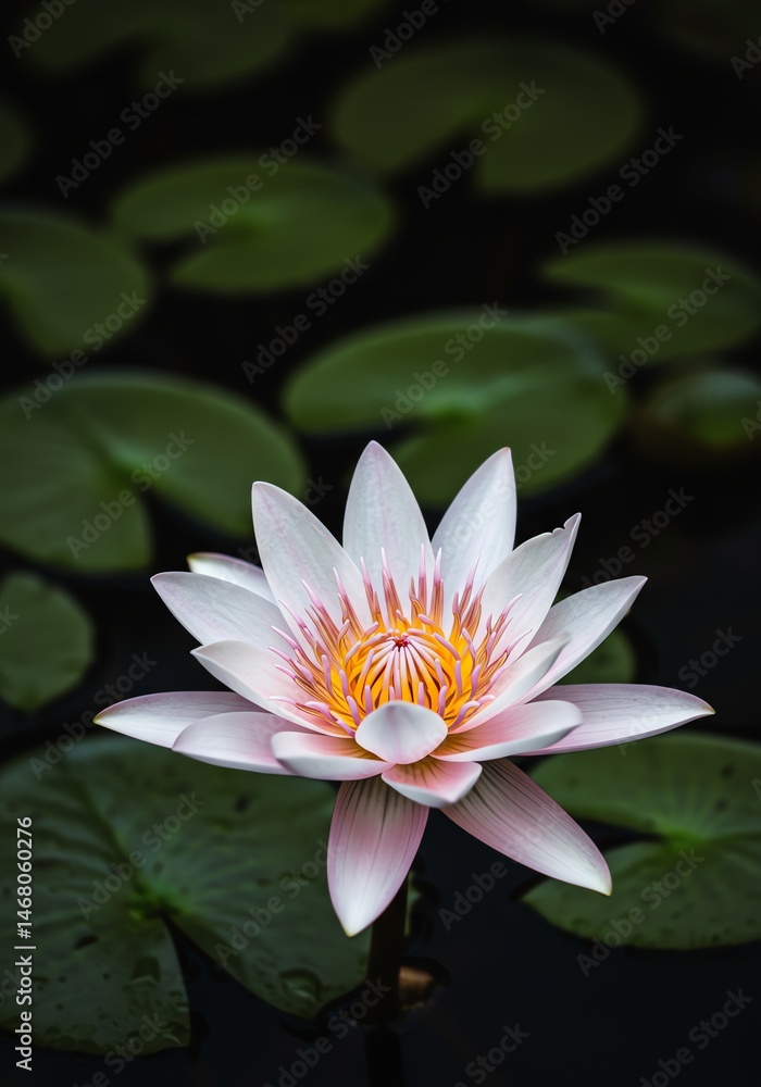 Water Lily Flower and Lily Pads in Pond Water Lily Flower and Lily Pads in Pond